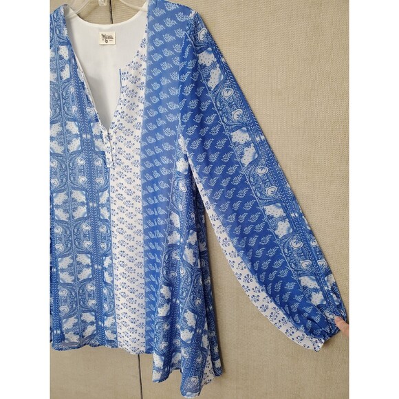 Show Me Your Mumu Jamie Tunic Size Small Split Neck Elastic Cuff Mixed Pattern - Picture 2 of 5